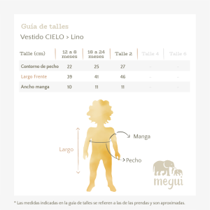 Vestido Infantil Cielo Guía de talles